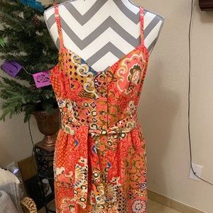JCrew New Size 12 strappy coral paisley buttoned with sash dress